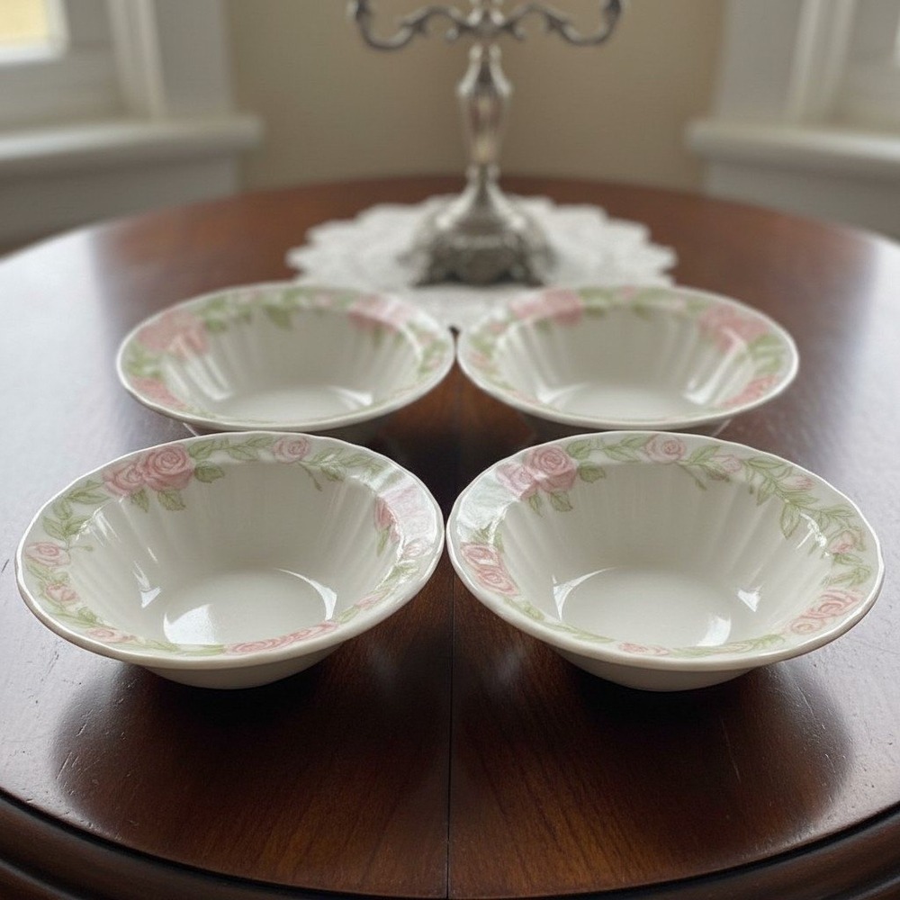 Metlox Vernon Ware Sculptured Rose Cereal Bowls Poppytrail USA Set of 4